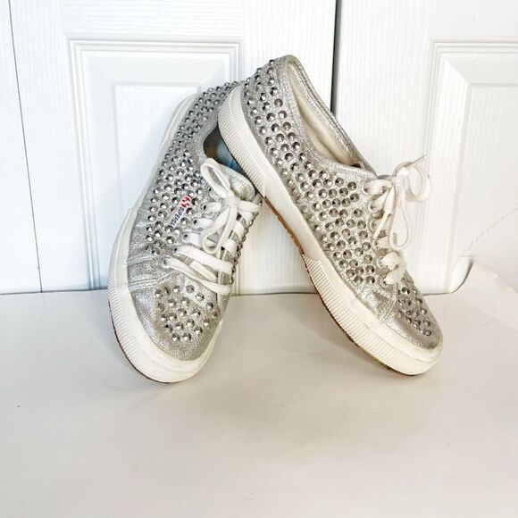 Superga Cotu 2750 Allover Metallic Studded Low Top Lace Up Canvas Sneakers - Picture 1 of 11